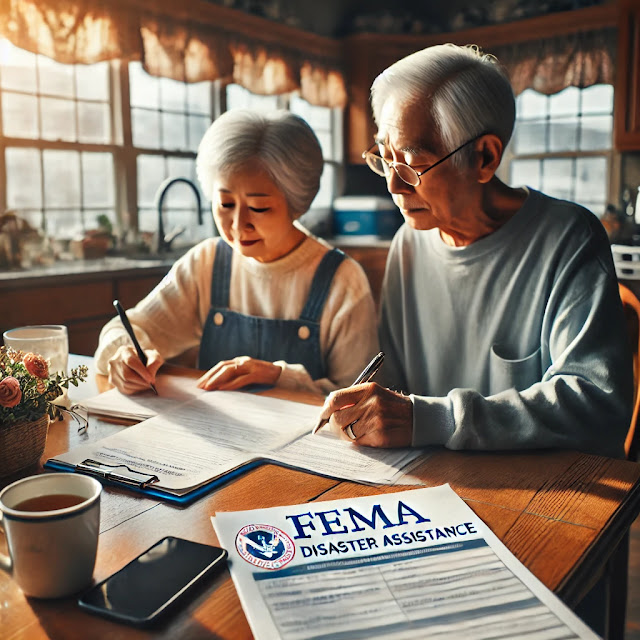 재난 지원금 신청 중인 한인 시니어 부부, FEMA 신청서 작성 모습