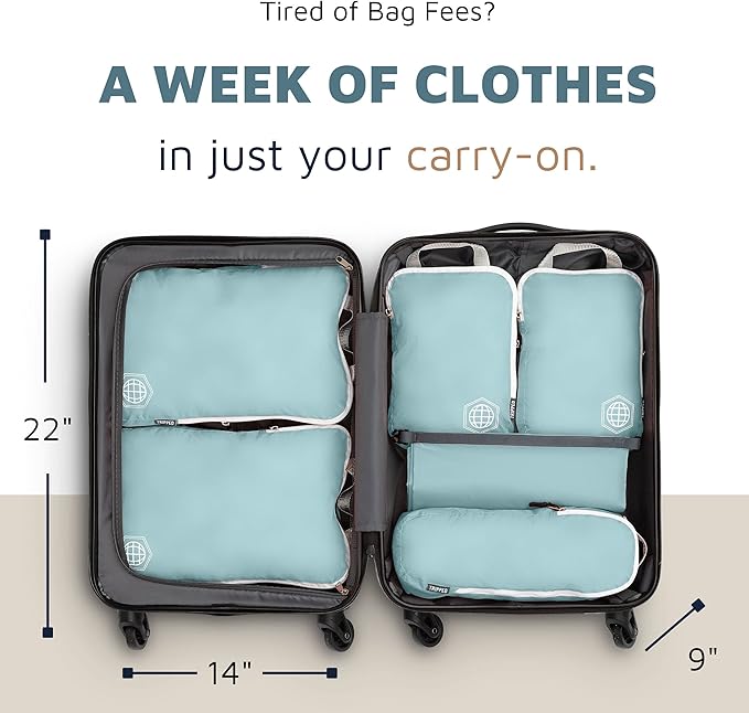 Compression Packing Cubes for Travel - Luggage and Backpack Organizer Packaging Cubes for Clothes by TRIPPED Travel Gear