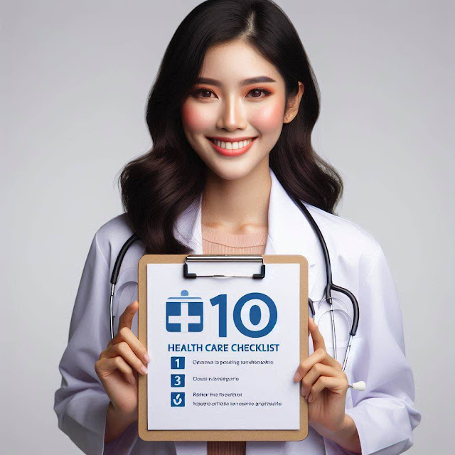 Top 10 Health Care Checklist 보드를 들고 있는 의사 이미지